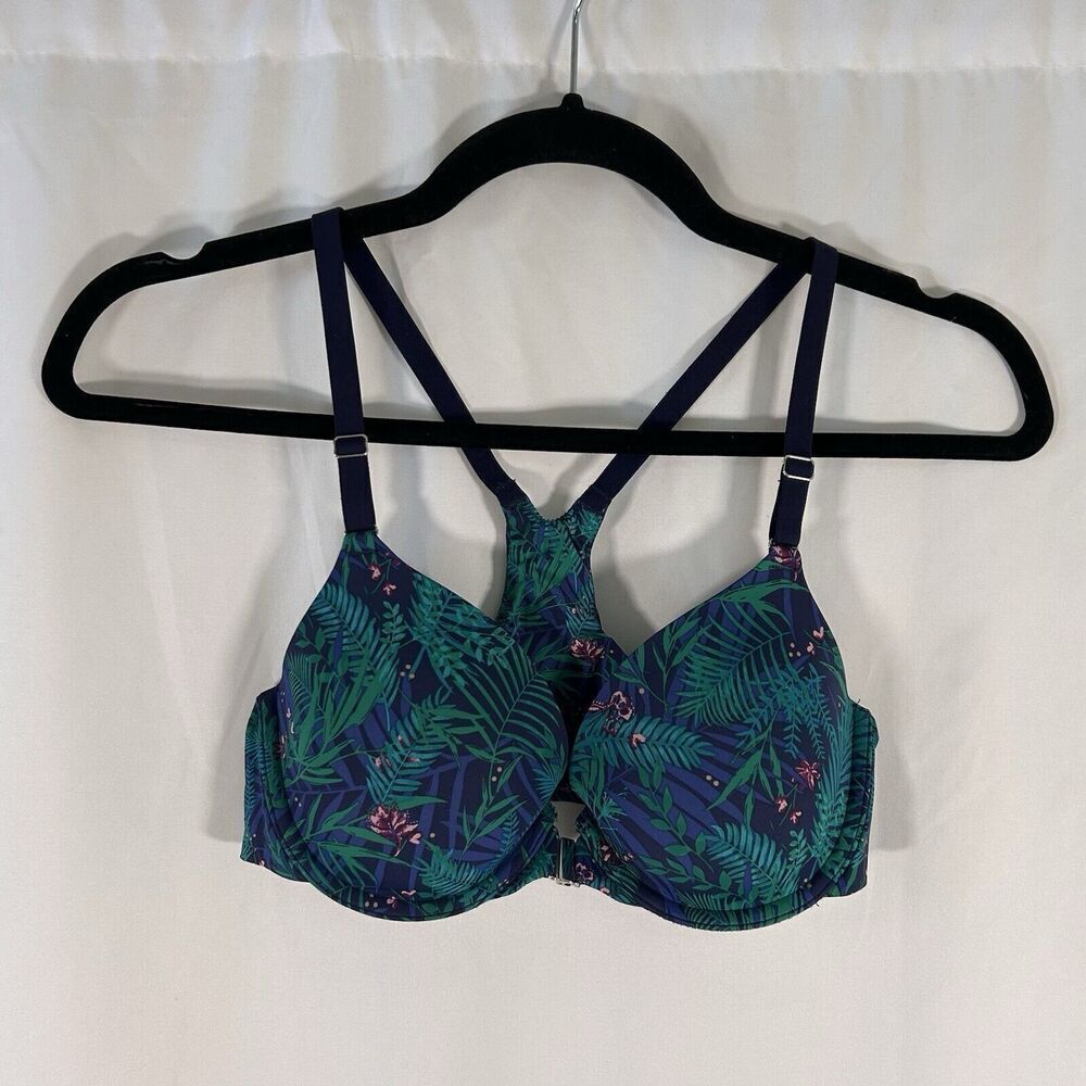 Soma Bra Women's 34B Green Floral Underwire Padded Center Clasp Stretchy